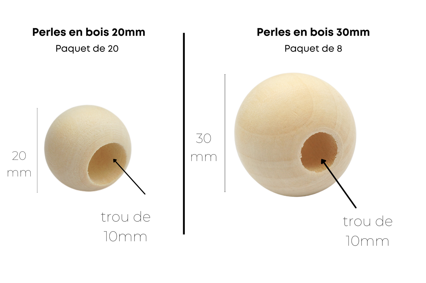 Perles en bois naturel (2 tailles disponible)